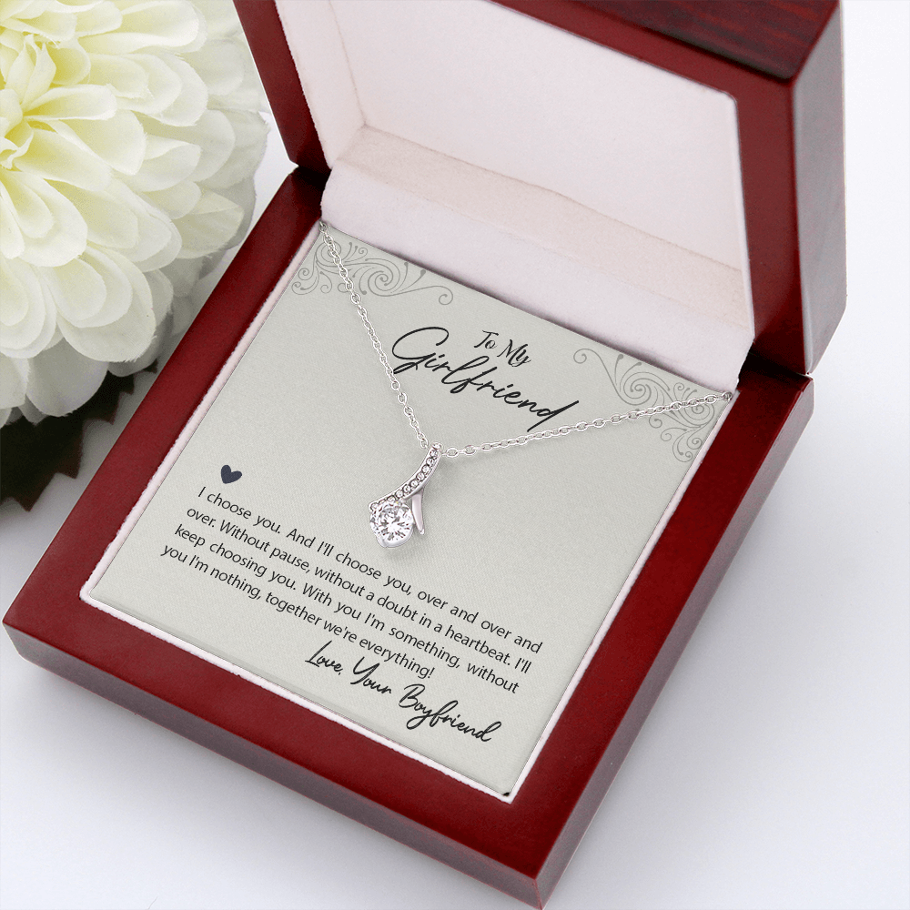 To My Girlfriend I Choose You Alluring Ribbon Necklace Message Card-Express Your Love Gifts