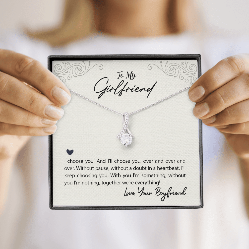 To My Girlfriend I Choose You Alluring Ribbon Necklace Message Card-Express Your Love Gifts