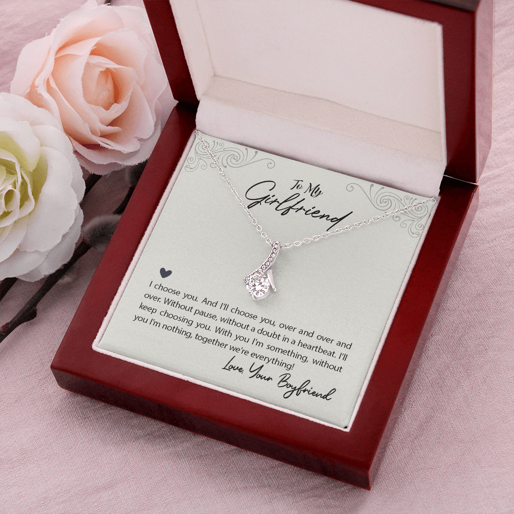 To My Girlfriend I Choose You Alluring Ribbon Necklace Message Card-Express Your Love Gifts