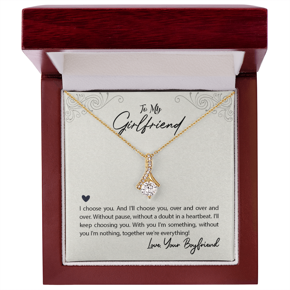 To My Girlfriend I Choose You Alluring Ribbon Necklace Message Card-Express Your Love Gifts