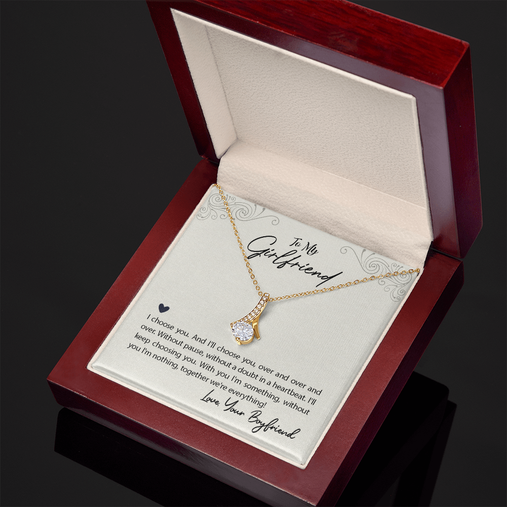To My Girlfriend I Choose You Alluring Ribbon Necklace Message Card-Express Your Love Gifts