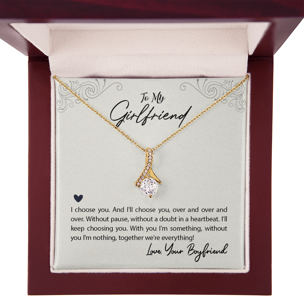 To My Girlfriend I Choose You Alluring Ribbon Necklace Message Card-Express Your Love Gifts