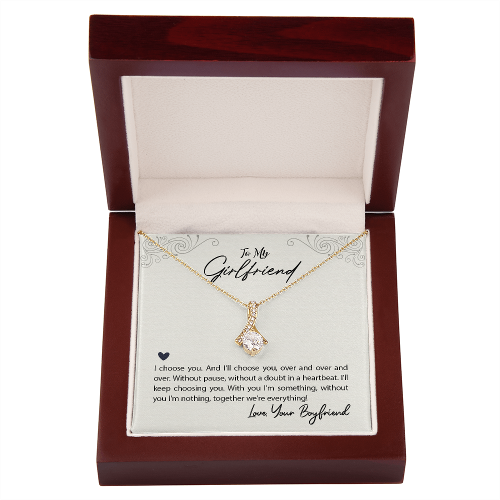 To My Girlfriend I Choose You Alluring Ribbon Necklace Message Card-Express Your Love Gifts