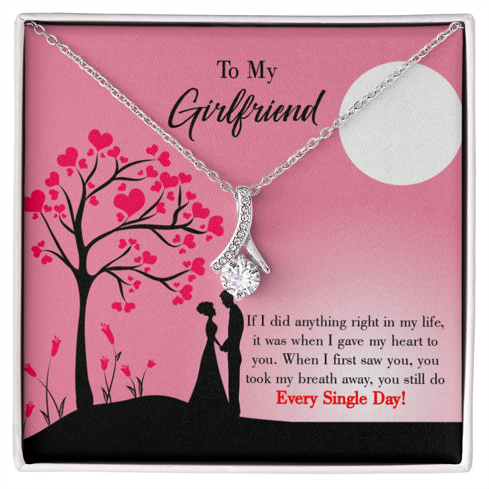 To My Girlfriend I Gave my Heart to You Alluring Ribbon Necklace Message Card-Express Your Love Gifts