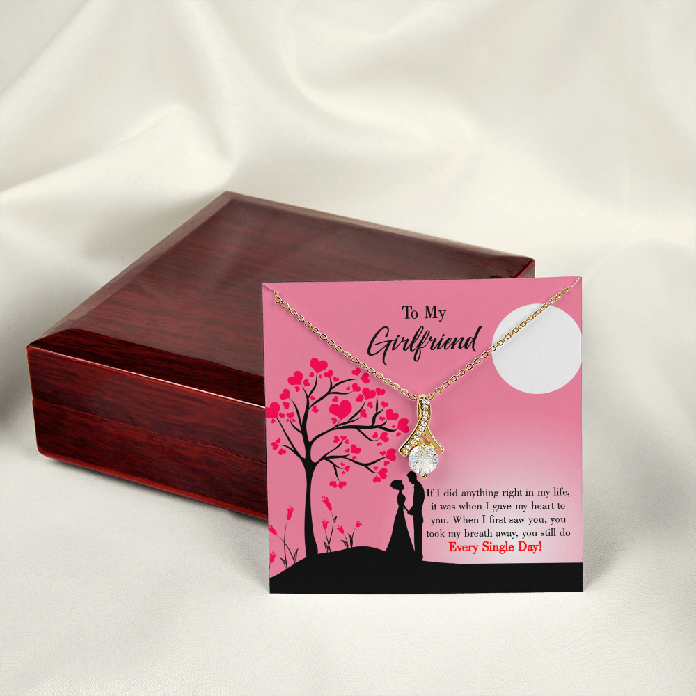 To My Girlfriend I Gave my Heart to You Alluring Ribbon Necklace Message Card-Express Your Love Gifts