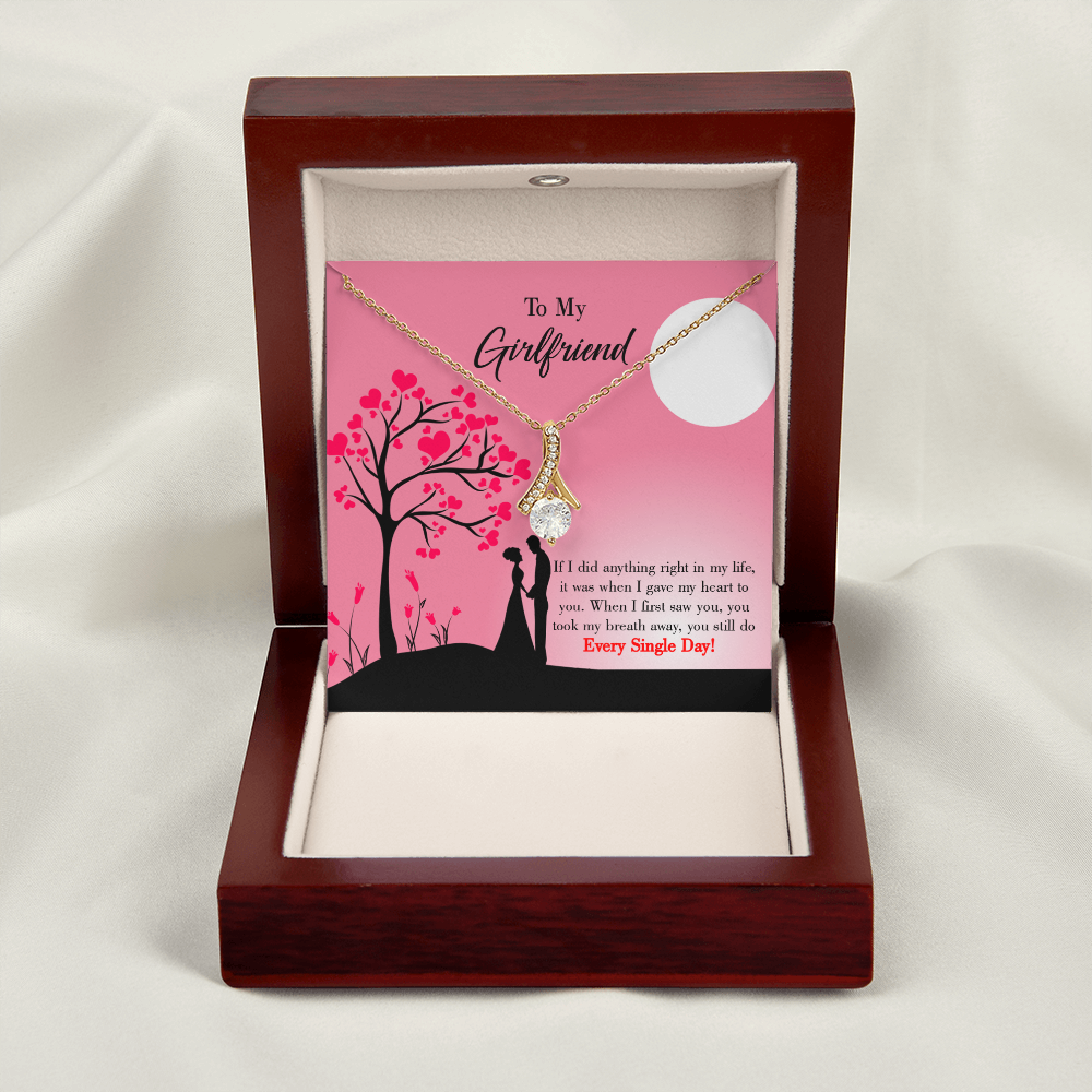 To My Girlfriend I Gave my Heart to You Alluring Ribbon Necklace Message Card-Express Your Love Gifts