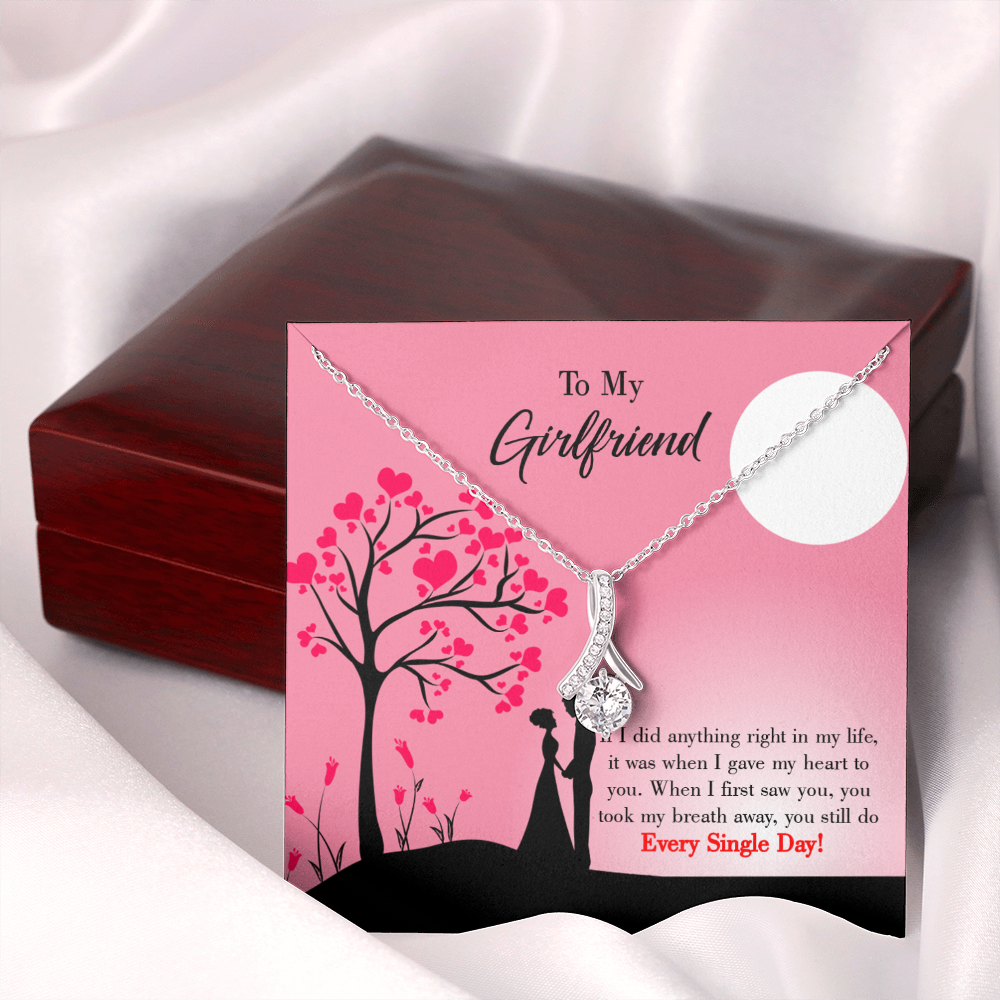 To My Girlfriend I Gave my Heart to You Alluring Ribbon Necklace Message Card-Express Your Love Gifts