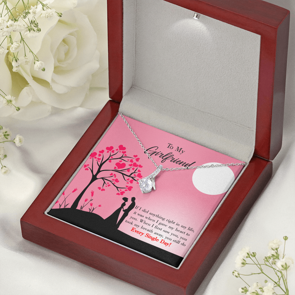 To My Girlfriend I Gave my Heart to You Alluring Ribbon Necklace Message Card-Express Your Love Gifts