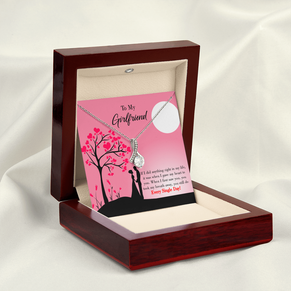 To My Girlfriend I Gave my Heart to You Alluring Ribbon Necklace Message Card-Express Your Love Gifts