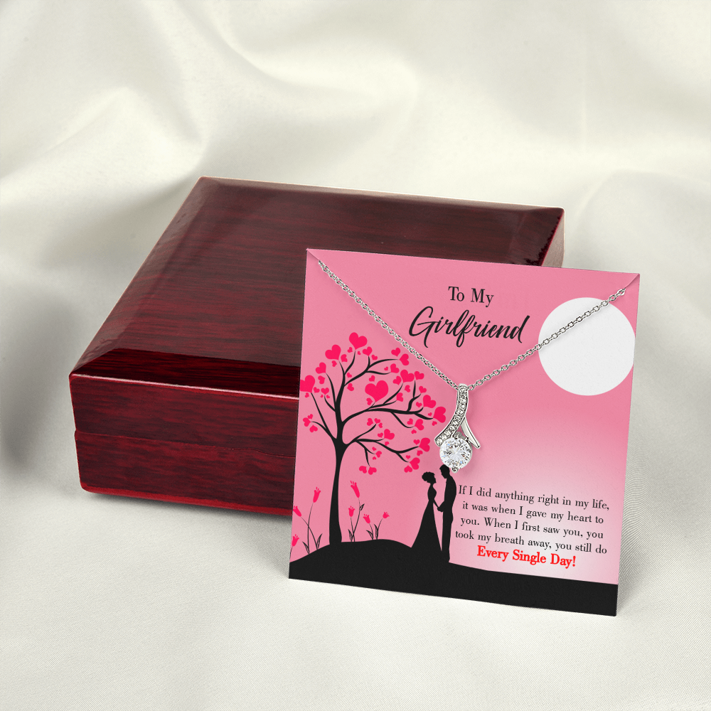 To My Girlfriend I Gave my Heart to You Alluring Ribbon Necklace Message Card-Express Your Love Gifts