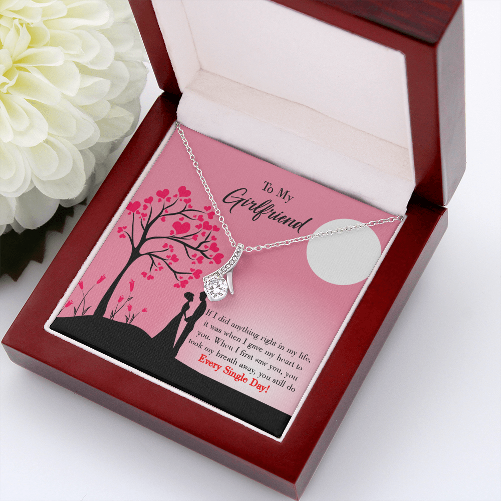 To My Girlfriend I Gave my Heart to You Alluring Ribbon Necklace Message Card-Express Your Love Gifts