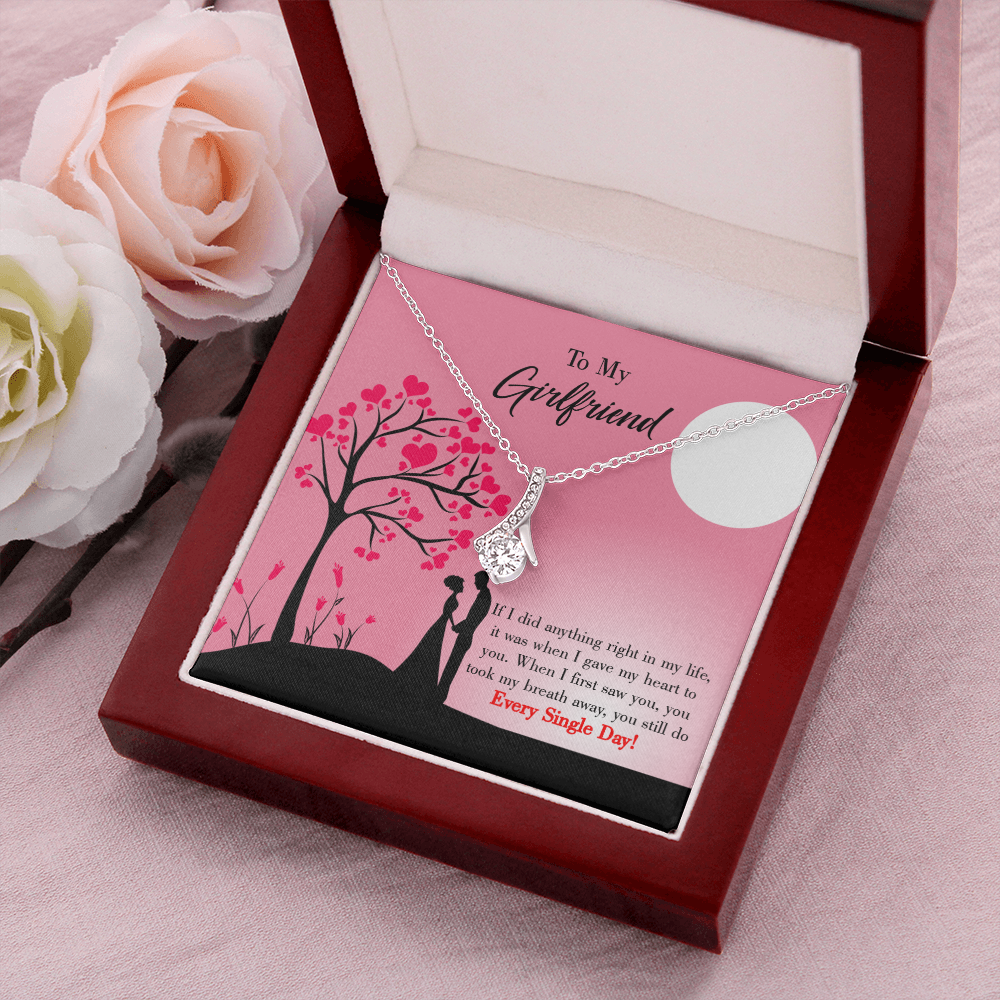 To My Girlfriend I Gave my Heart to You Alluring Ribbon Necklace Message Card-Express Your Love Gifts