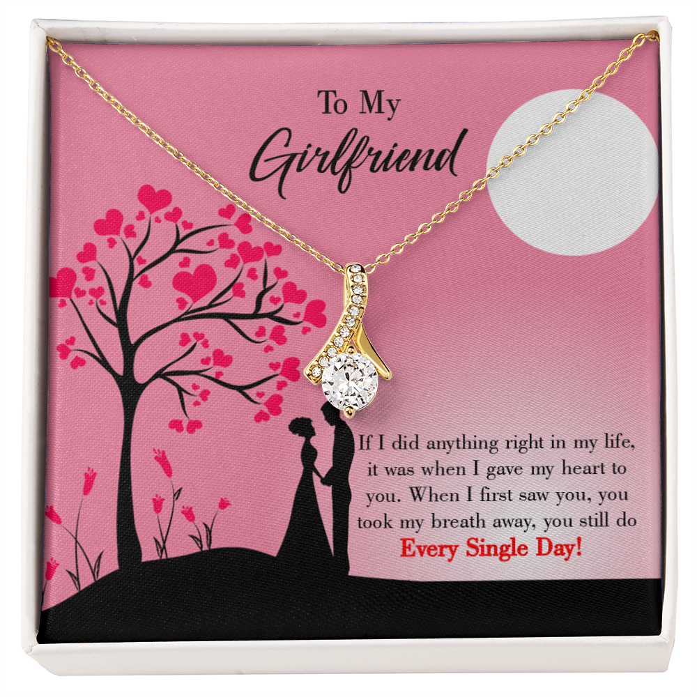 To My Girlfriend I Gave my Heart to You Alluring Ribbon Necklace Message Card-Express Your Love Gifts