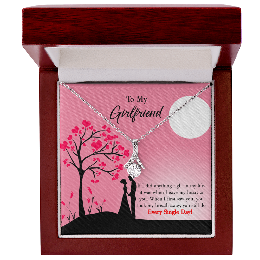 To My Girlfriend I Gave my Heart to You Alluring Ribbon Necklace Message Card-Express Your Love Gifts