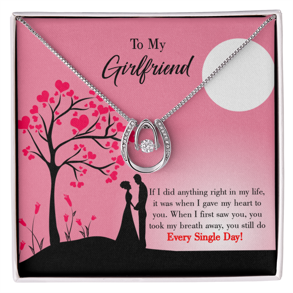 To My Girlfriend I Gave my Heart to You Lucky Horseshoe Necklace Message Card 14k w CZ Crystals-Express Your Love Gifts