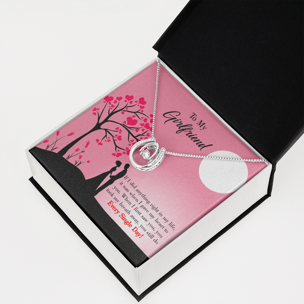 To My Girlfriend I Gave my Heart to You Lucky Horseshoe Necklace Message Card 14k w CZ Crystals-Express Your Love Gifts