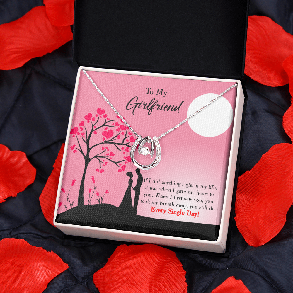 To My Girlfriend I Gave my Heart to You Lucky Horseshoe Necklace Message Card 14k w CZ Crystals-Express Your Love Gifts