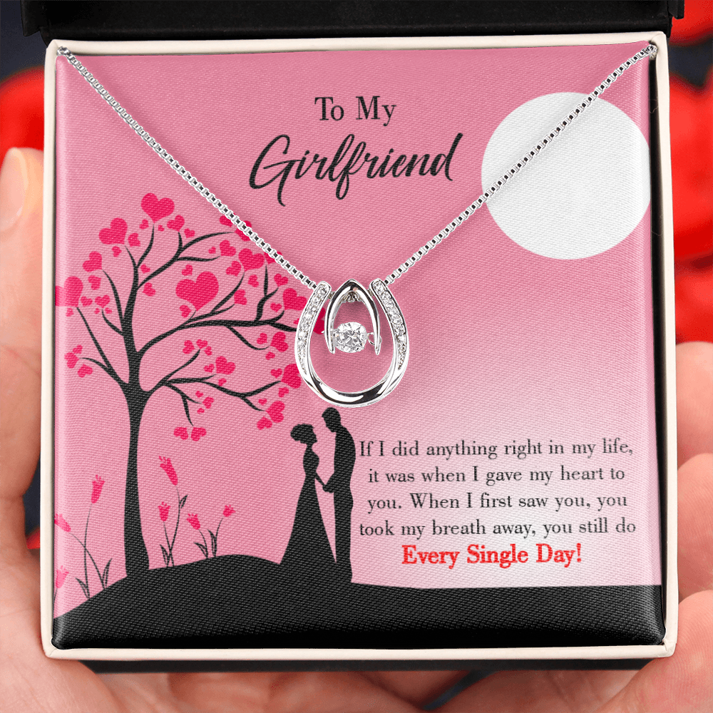 To My Girlfriend I Gave my Heart to You Lucky Horseshoe Necklace Message Card 14k w CZ Crystals-Express Your Love Gifts