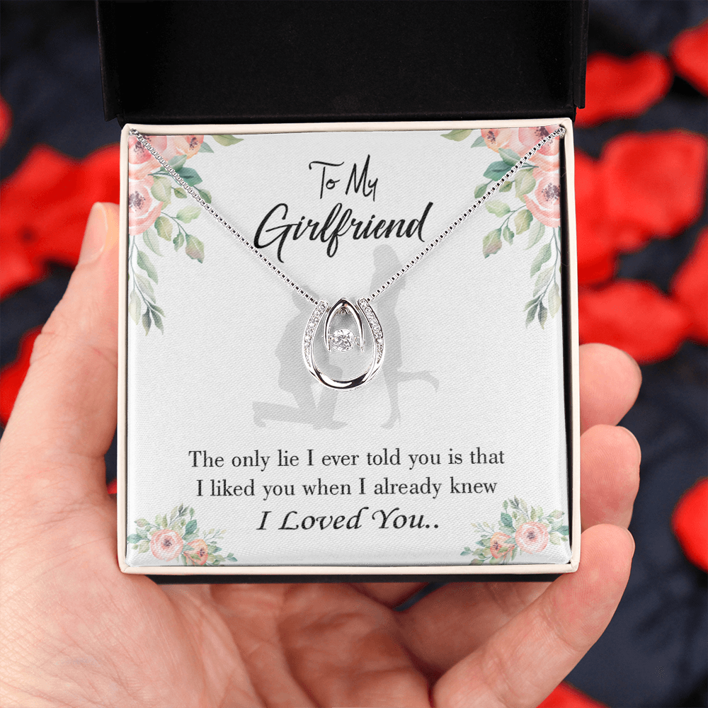 To My Girlfriend I Knew I Loved You Lucky Horseshoe Necklace Message Card 14k w CZ Crystals-Express Your Love Gifts