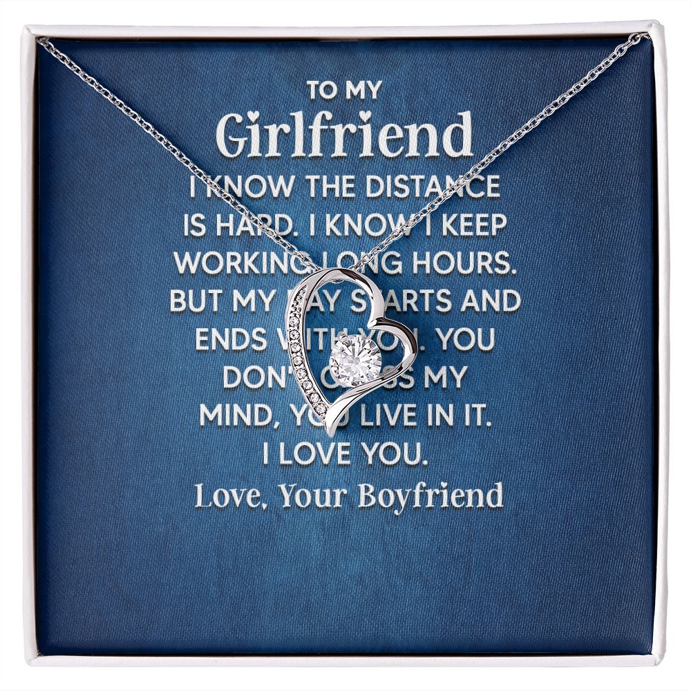 To My Girlfriend I Know the Distance is Hard Forever Necklace w Message Card-Express Your Love Gifts