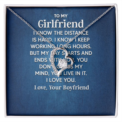 To My Girlfriend I Know the Distance is Hard Forever Necklace w Message Card-Express Your Love Gifts