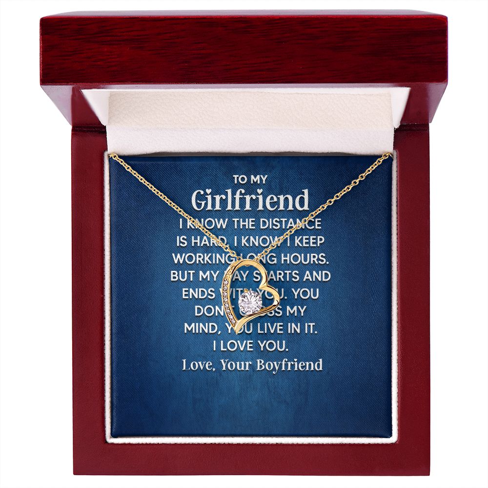 To My Girlfriend I Know the Distance is Hard Forever Necklace w Message Card-Express Your Love Gifts