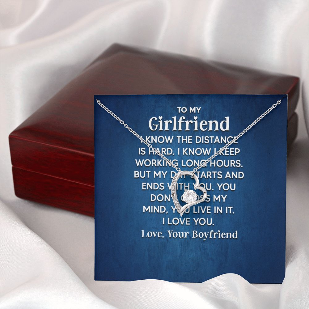 To My Girlfriend I Know the Distance is Hard Forever Necklace w Message Card-Express Your Love Gifts