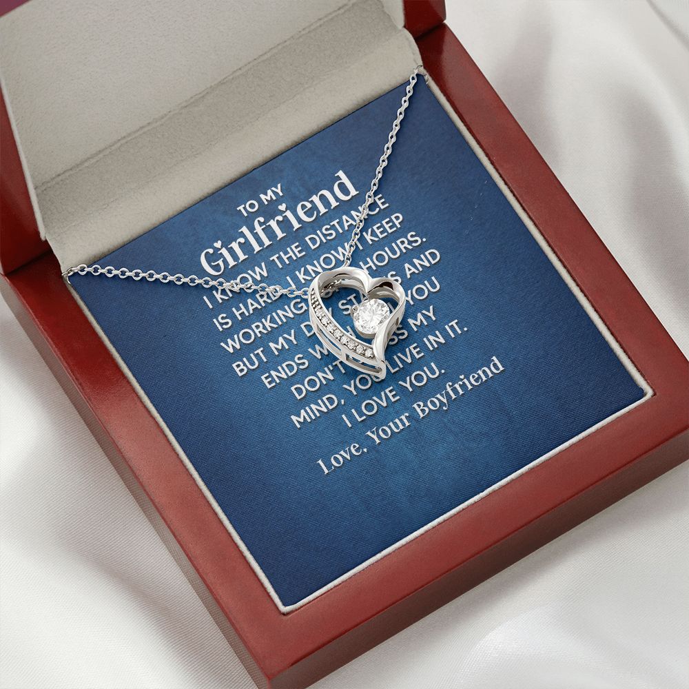 To My Girlfriend I Know the Distance is Hard Forever Necklace w Message Card-Express Your Love Gifts
