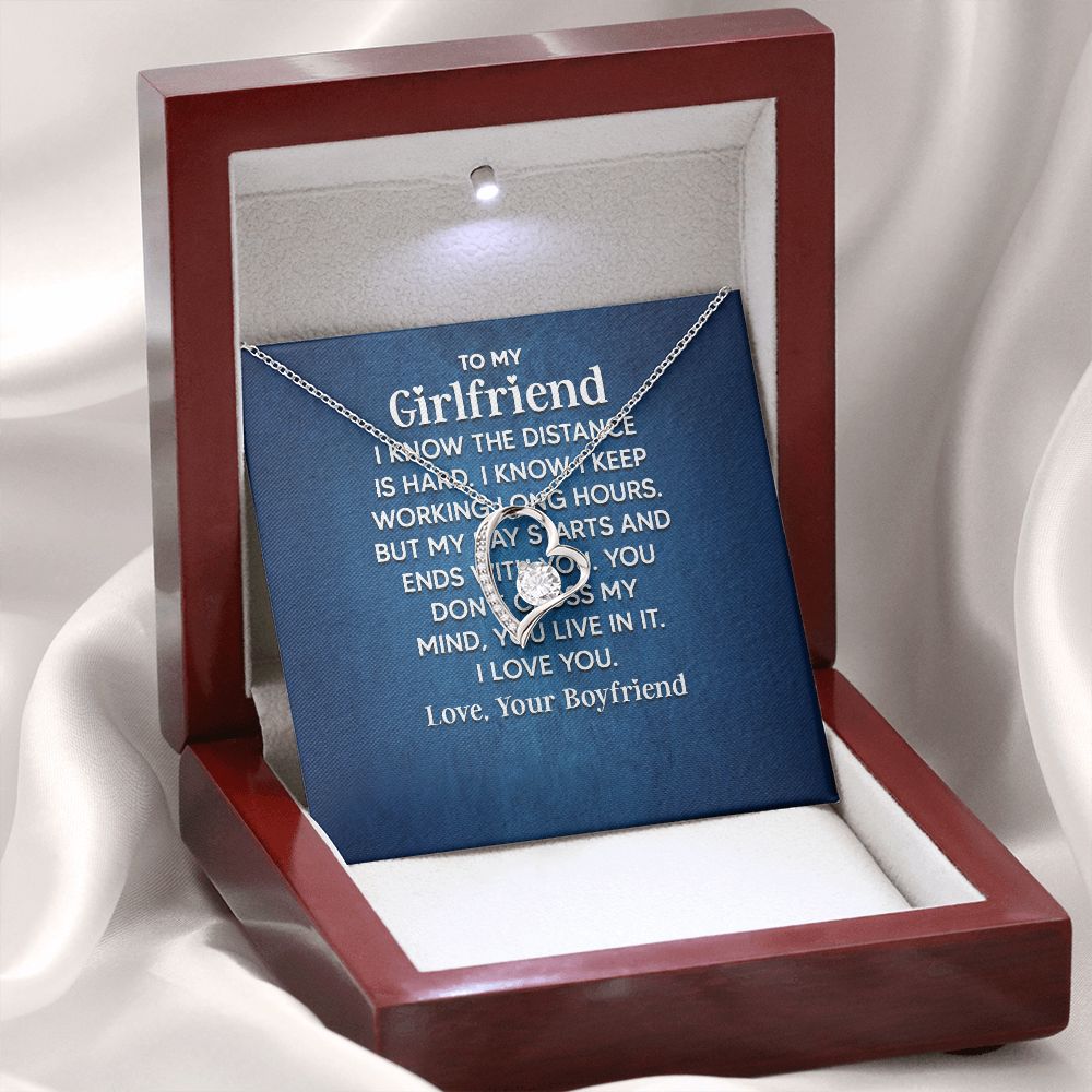 To My Girlfriend I Know the Distance is Hard Forever Necklace w Message Card-Express Your Love Gifts