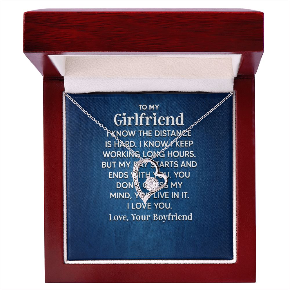 To My Girlfriend I Know the Distance is Hard Forever Necklace w Message Card-Express Your Love Gifts