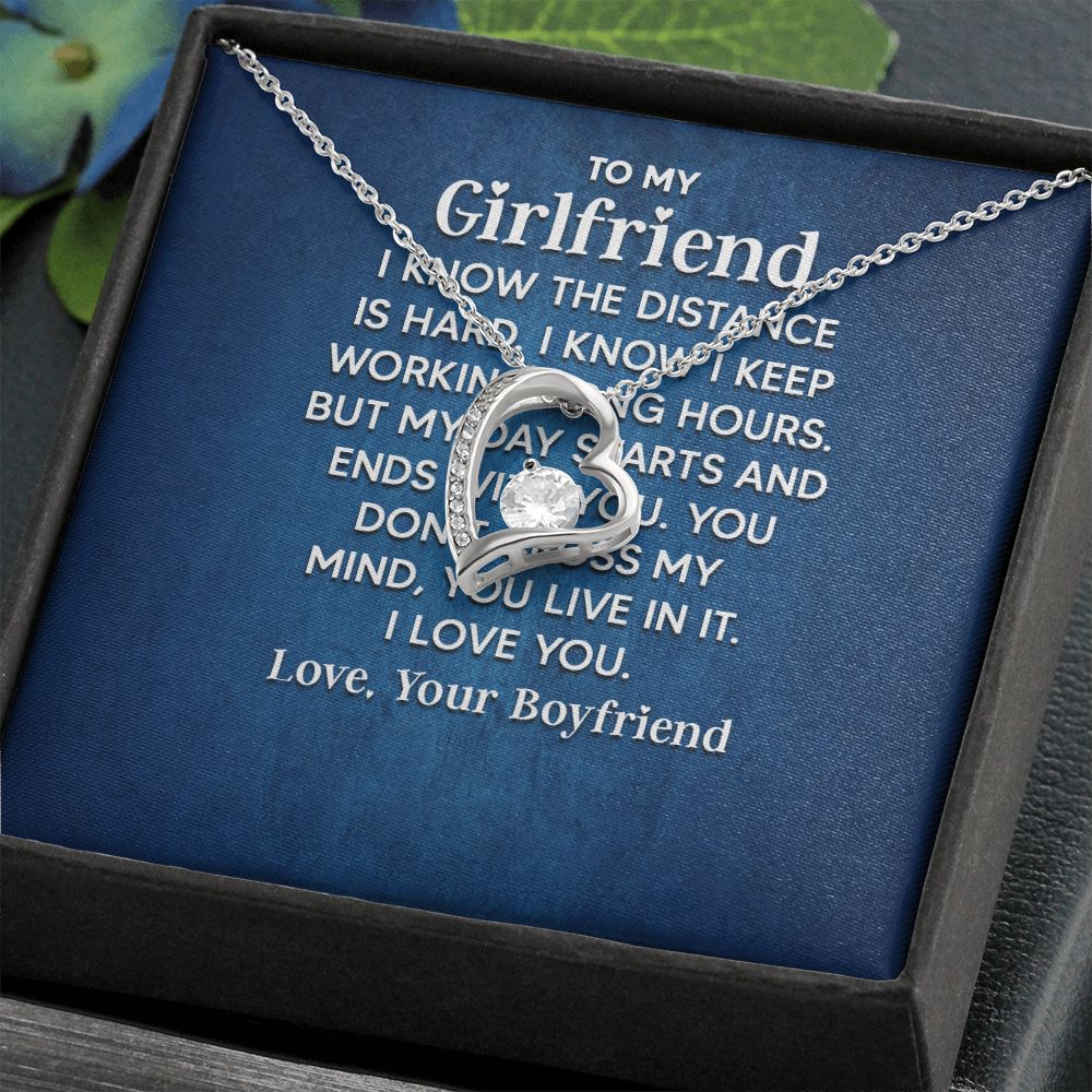 To My Girlfriend I Know the Distance is Hard Forever Necklace w Message Card-Express Your Love Gifts