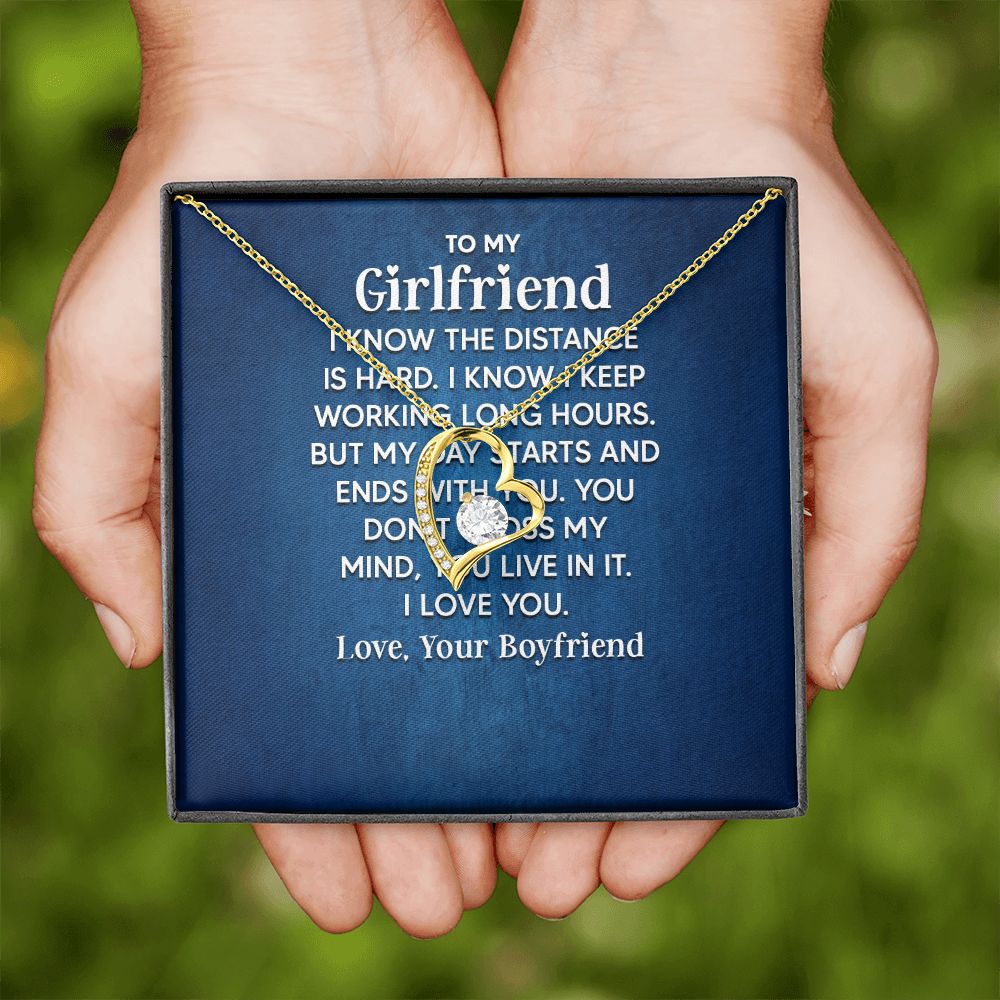 To My Girlfriend I Know the Distance is Hard Forever Necklace w Message Card-Express Your Love Gifts