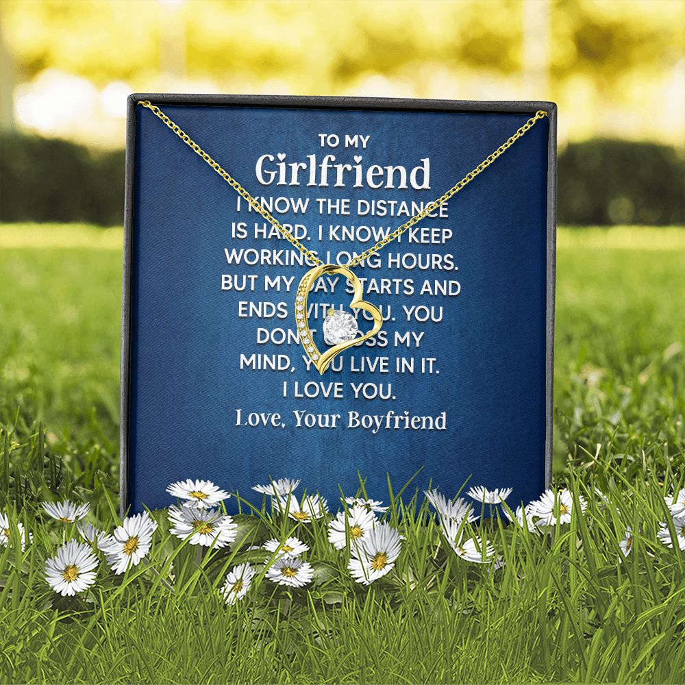 To My Girlfriend I Know the Distance is Hard Forever Necklace w Message Card-Express Your Love Gifts