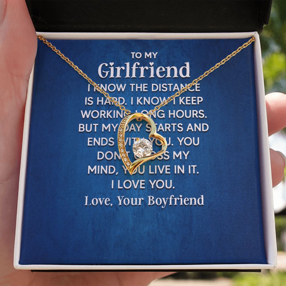 To My Girlfriend I Know the Distance is Hard Forever Necklace w Message Card-Express Your Love Gifts