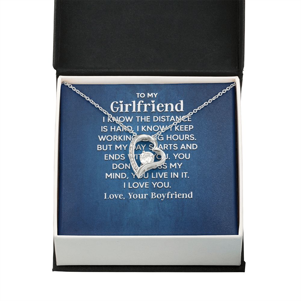 To My Girlfriend I Know the Distance is Hard Forever Necklace w Message Card-Express Your Love Gifts