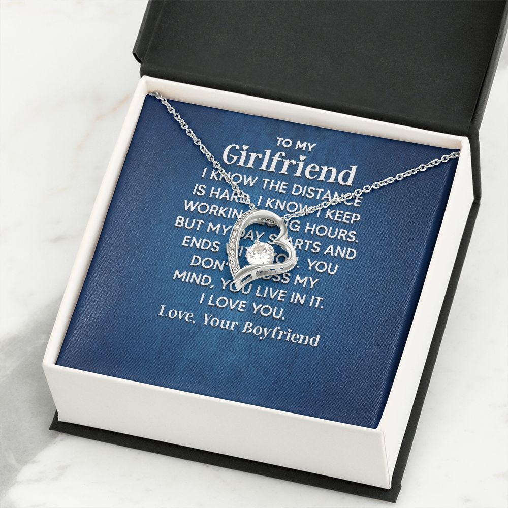 To My Girlfriend I Know the Distance is Hard Forever Necklace w Message Card-Express Your Love Gifts