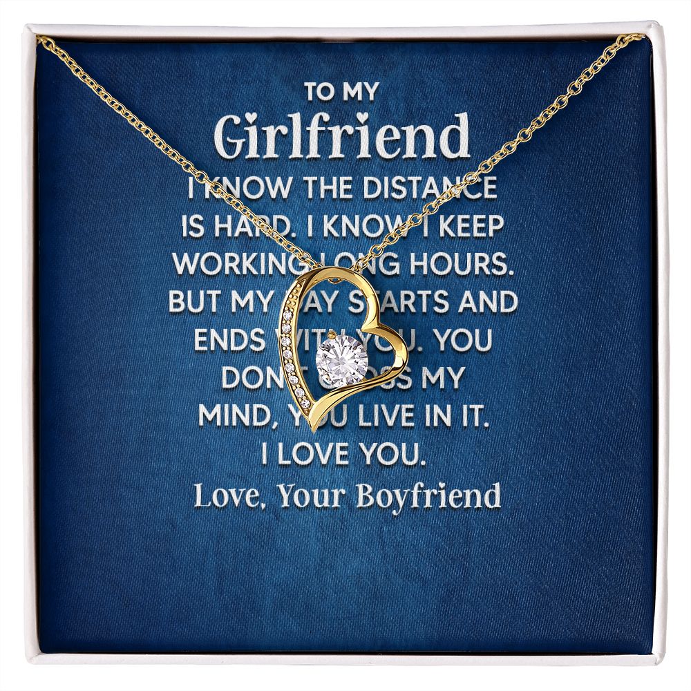 To My Girlfriend I Know the Distance is Hard Forever Necklace w Message Card-Express Your Love Gifts