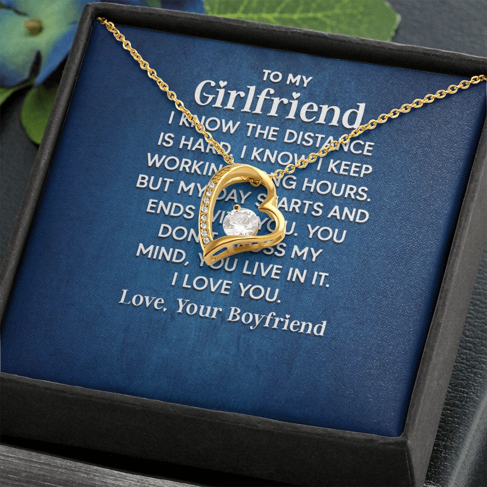 To My Girlfriend I Know the Distance is Hard Forever Necklace w Message Card-Express Your Love Gifts