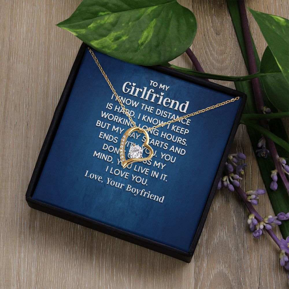 To My Girlfriend I Know the Distance is Hard Forever Necklace w Message Card-Express Your Love Gifts