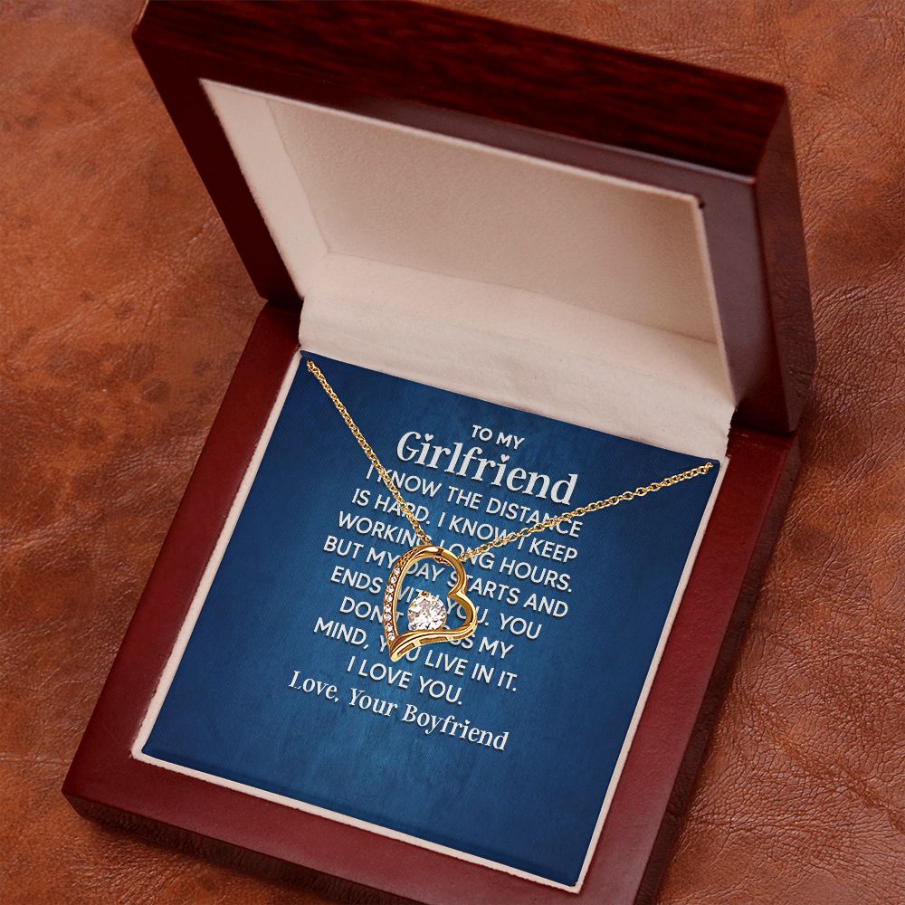 To My Girlfriend I Know the Distance is Hard Forever Necklace w Message Card-Express Your Love Gifts