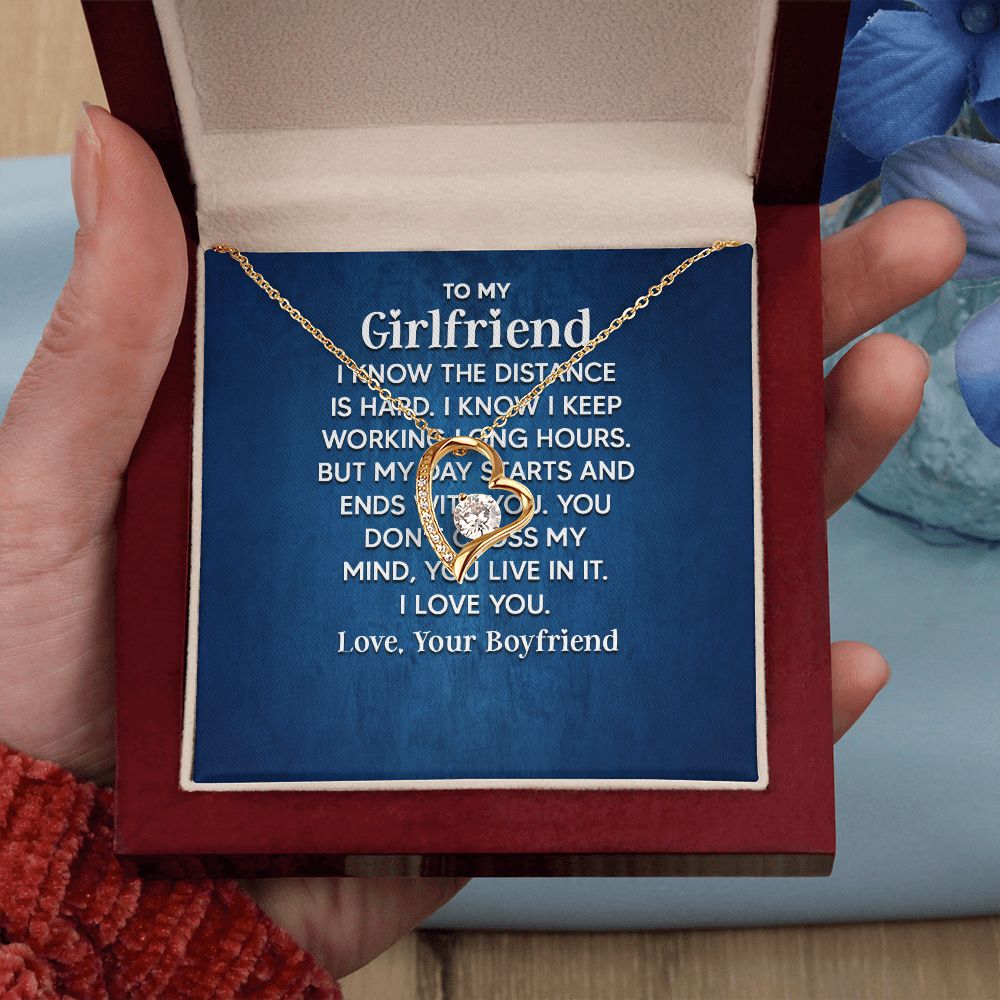 To My Girlfriend I Know the Distance is Hard Forever Necklace w Message Card-Express Your Love Gifts