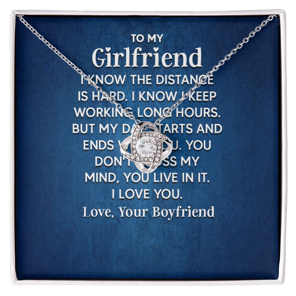 To My Girlfriend I Know the Distance is Hard Infinity Knot Necklace Message Card-Express Your Love Gifts