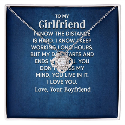 To My Girlfriend I Know the Distance is Hard Infinity Knot Necklace Message Card-Express Your Love Gifts