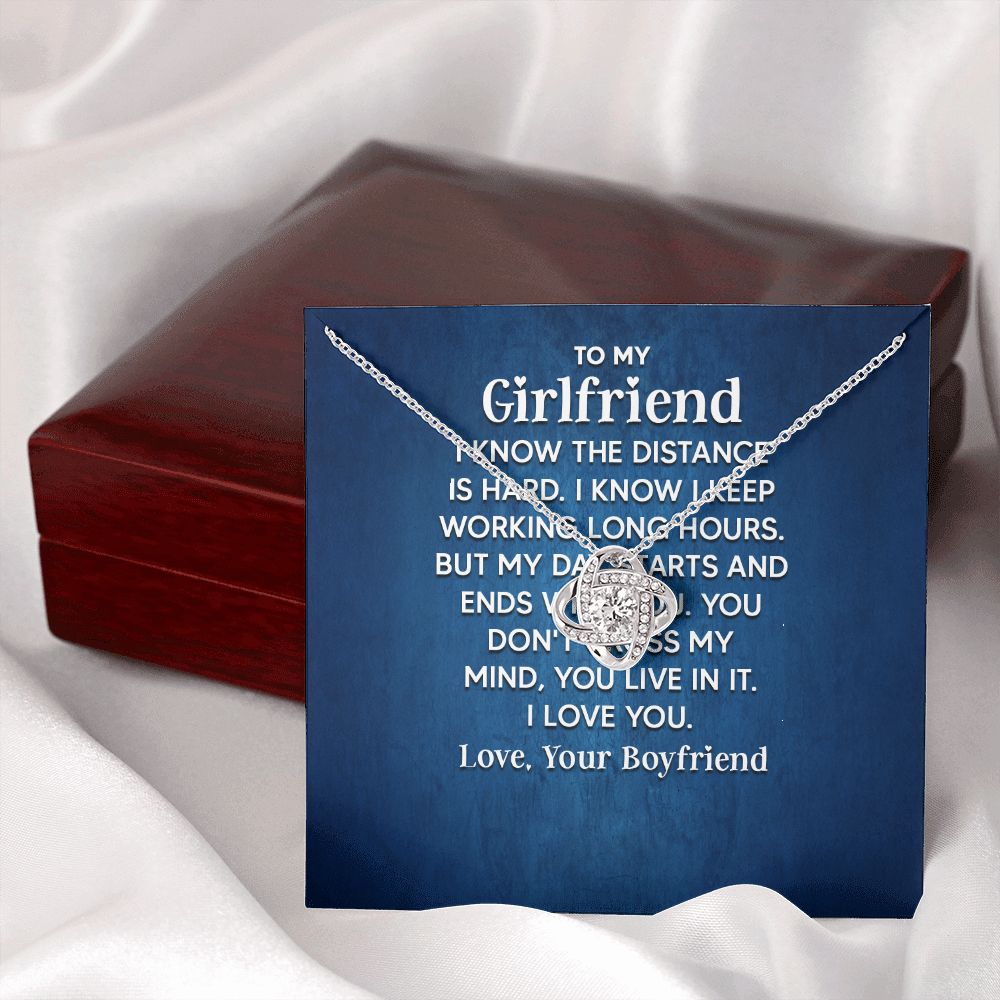 To My Girlfriend I Know the Distance is Hard Infinity Knot Necklace Message Card-Express Your Love Gifts