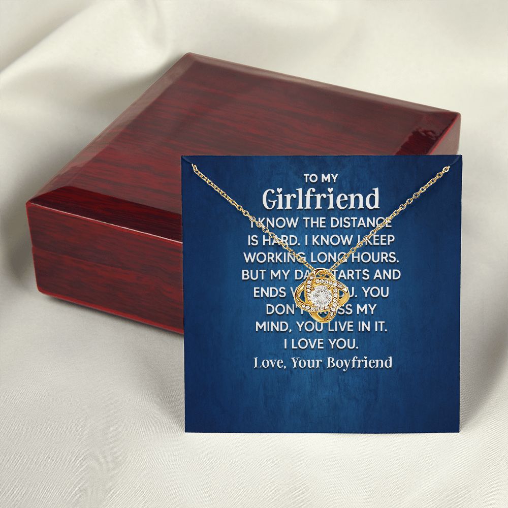 To My Girlfriend I Know the Distance is Hard Infinity Knot Necklace Message Card-Express Your Love Gifts