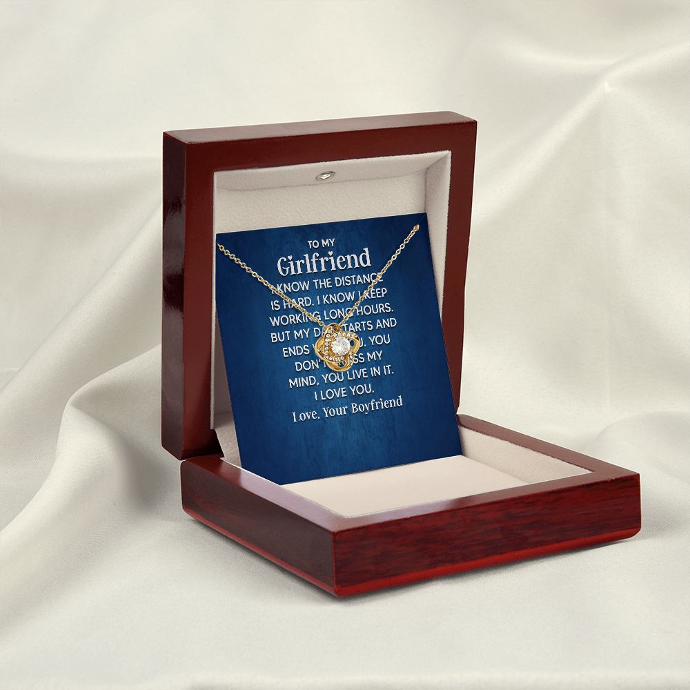 To My Girlfriend I Know the Distance is Hard Infinity Knot Necklace Message Card-Express Your Love Gifts