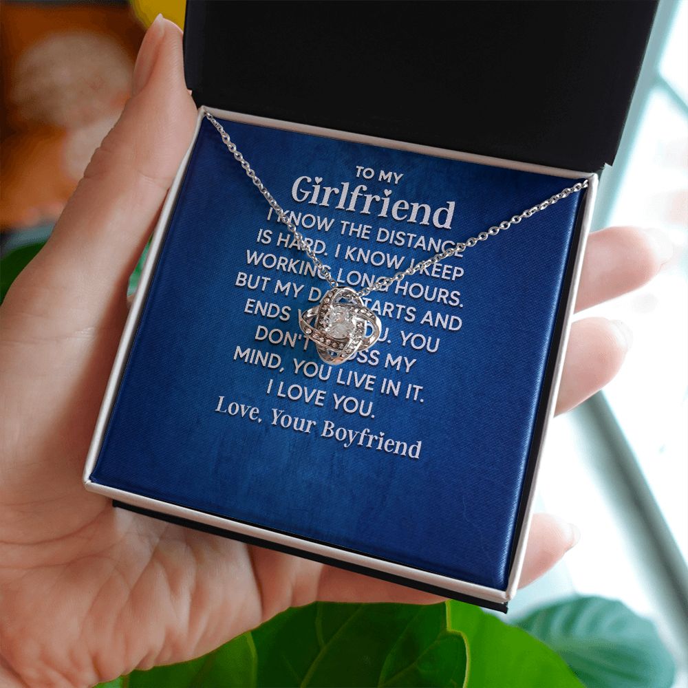 To My Girlfriend I Know the Distance is Hard Infinity Knot Necklace Message Card-Express Your Love Gifts
