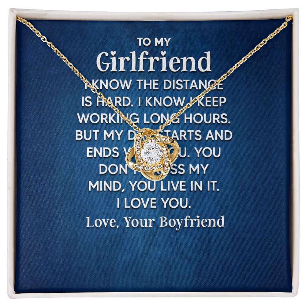 To My Girlfriend I Know the Distance is Hard Infinity Knot Necklace Message Card-Express Your Love Gifts