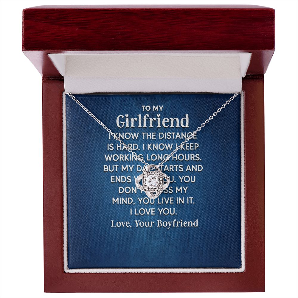 To My Girlfriend I Know the Distance is Hard Infinity Knot Necklace Message Card-Express Your Love Gifts