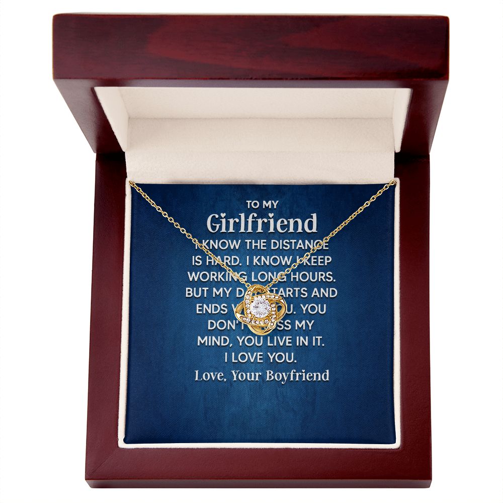 To My Girlfriend I Know the Distance is Hard Infinity Knot Necklace Message Card-Express Your Love Gifts